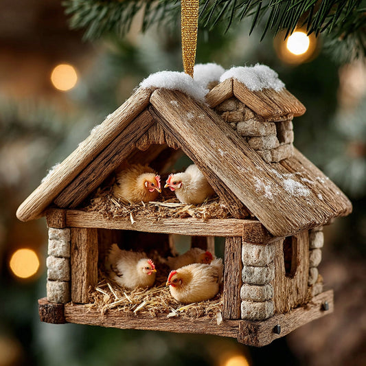 Barnwood Hen House Mica Ornament NCU0DH095