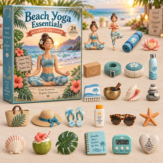 CHRISTMAS KICKOFF 40% OFF - Beach Yoga Essentials Advent Calendar 2026 - 24-Day Festive Countdown, Acrylic Charms Blind Box - Gift For Yoga Lovers AC0NT321
