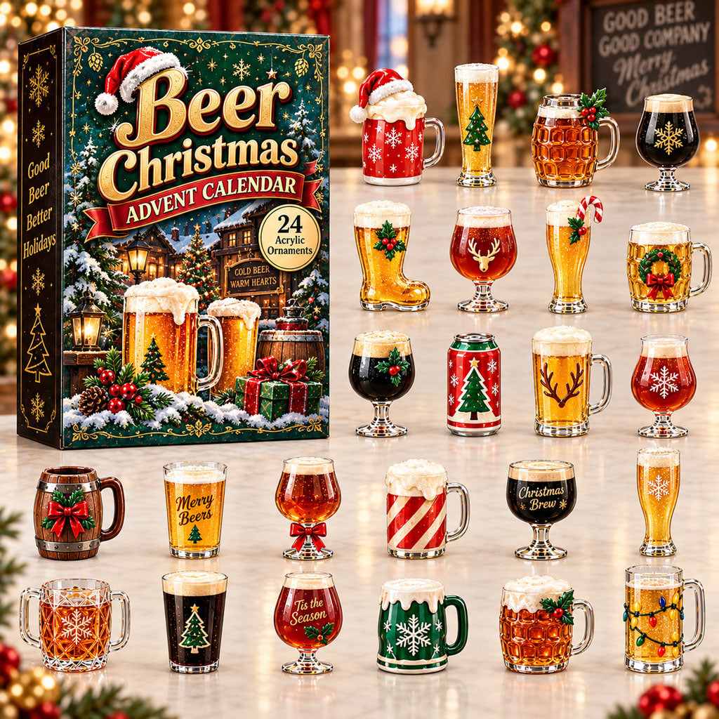 CHRISTMAS KICKOFF 40% OFF - Beer Christmas Advent Calendar 2026 - 24-Day Festive Countdown, Acrylic Charms Blind Box - Gift For Alcohol Lovers AC0HA291