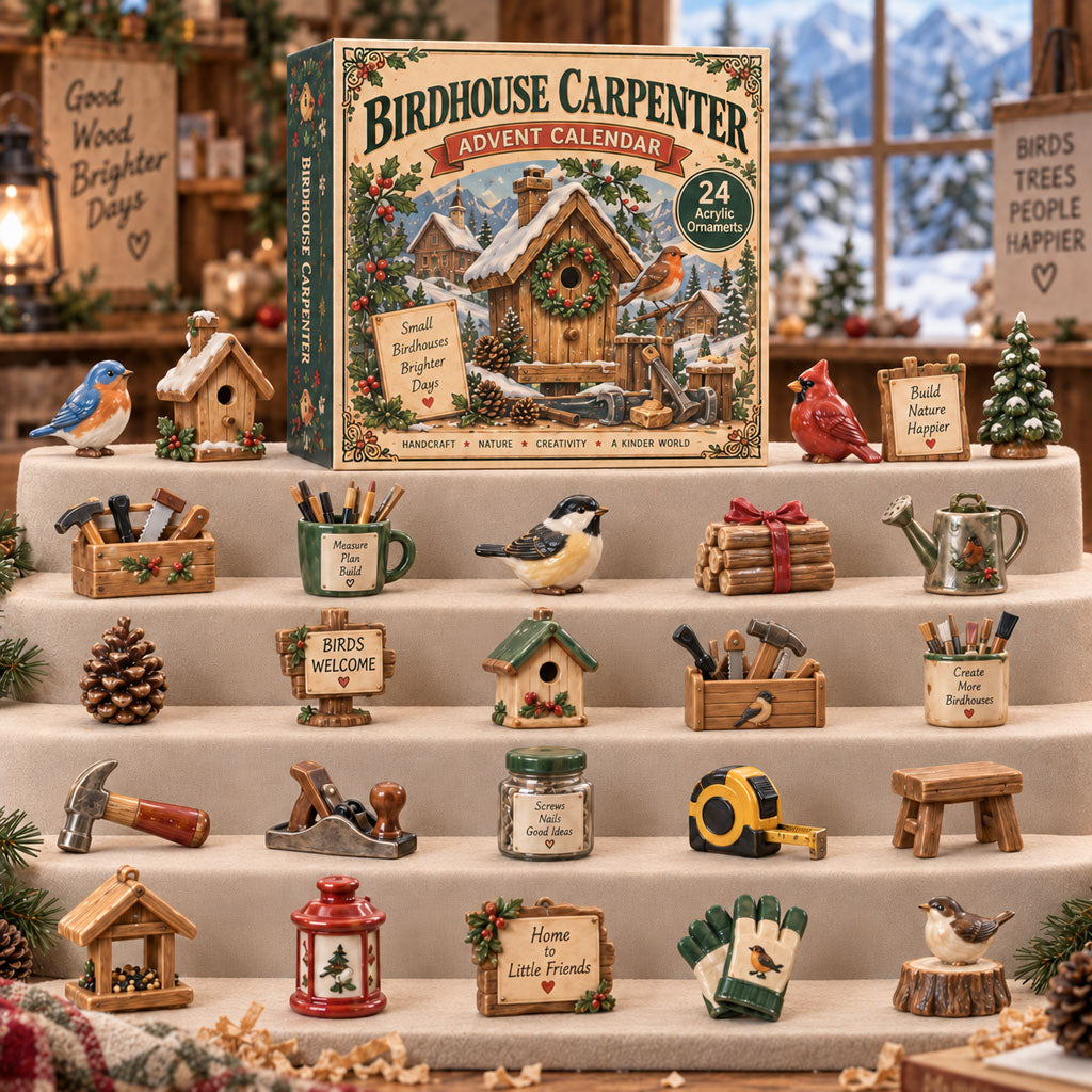 CHRISTMAS KICKOFF 40% OFF - Birdhouse Carpenter Advent Calendar 2026 - 24-Day Festive Countdown, Acrylic Charms Blind Box - Gift For Carpenter Lovers AC0TM294