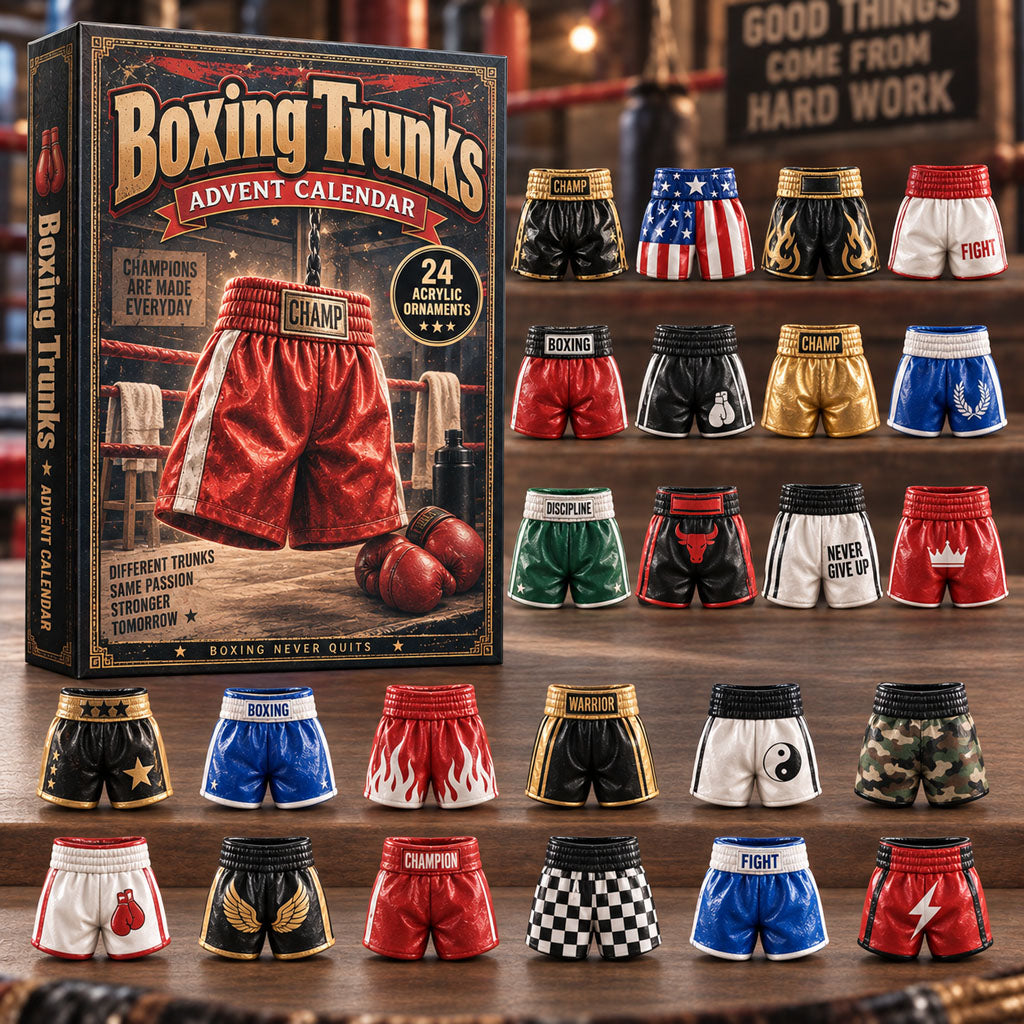 CHRISTMAS KICKOFF 40% OFF - Boxing Trunks Advent Calendar 2026 - 24-Day Festive Countdown, Acrylic Charms Blind Box - Gift For Boxing Lovers AC0NT309