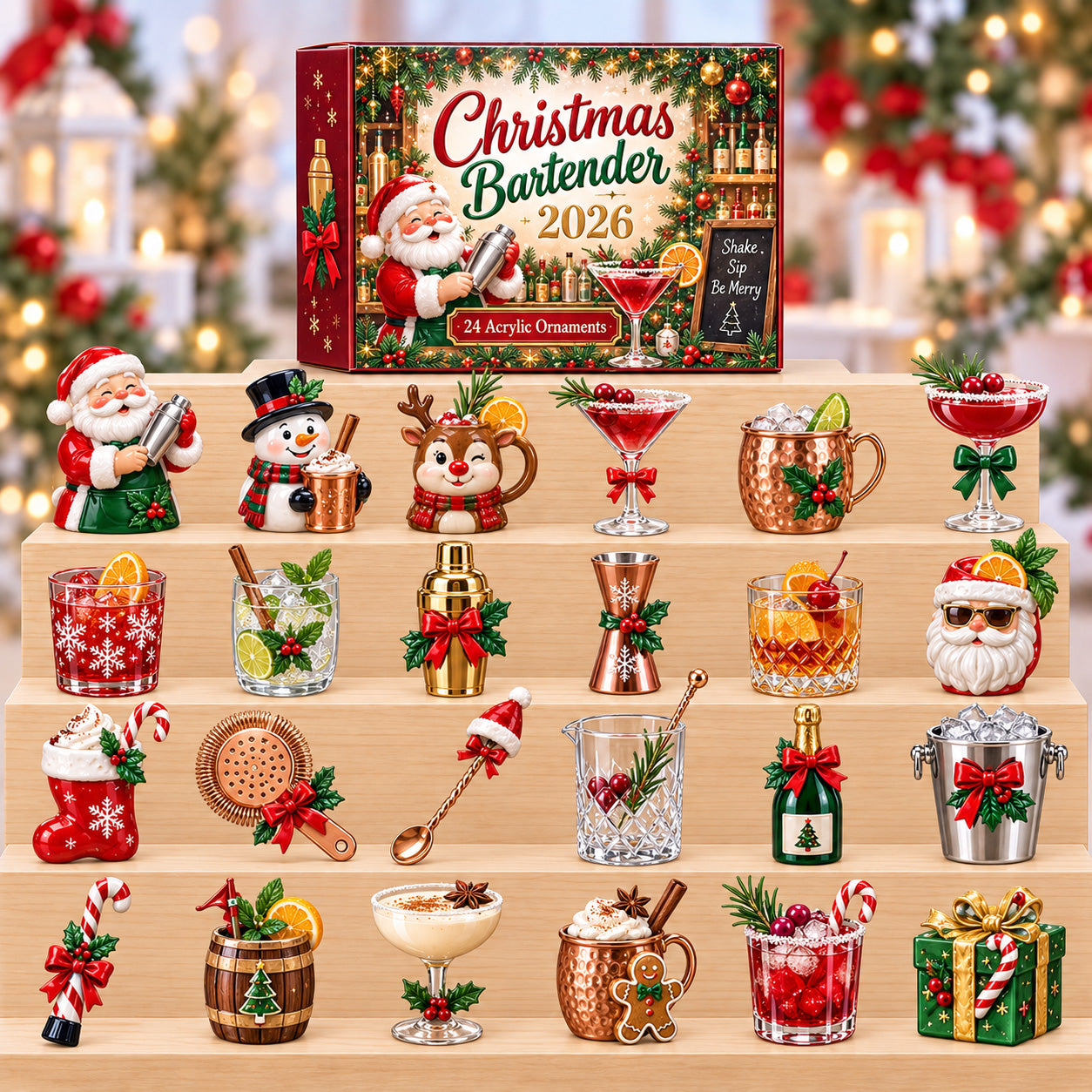 CHRISTMAS KICKOFF 40% OFF - Christmas Bartender Advent Calendar 2026 - 24-Day Festive Countdown, Acrylic Charms Blind Box - Gift For Bartenders AC0HT609