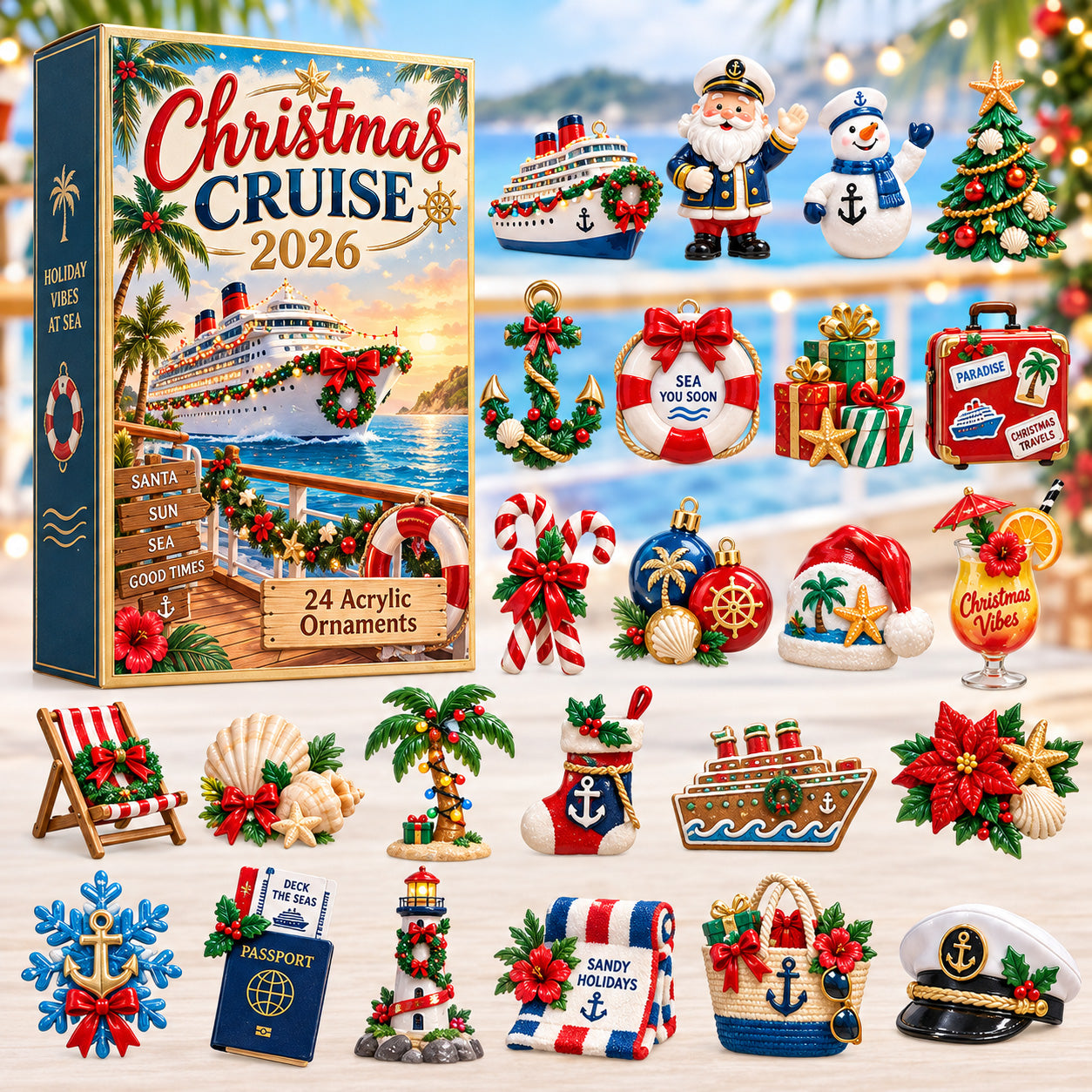 CHRISTMAS KICKOFF 40% OFF - Christmas Cruise Advent Calendar 2026 - 24-Day Festive Countdown, Acrylic Charms Blind Box - Gift For Cruise Lovers AC0HT614