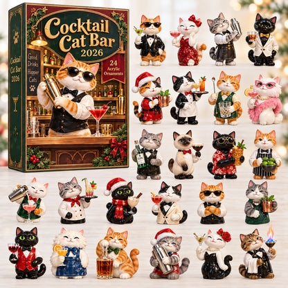 CHRISTMAS KICKOFF 40% OFF - Cocktail Cat Bar Advent Calendar 2026 - 24-Day Festive Countdown, Acrylic Charms Blind Box - Gift For Bartenders AC0HT610