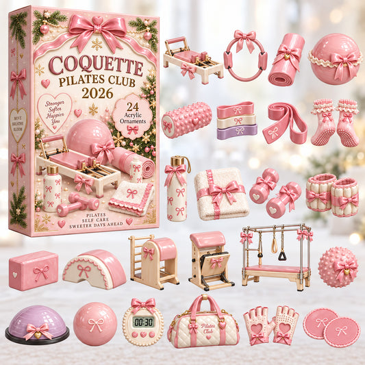 CHRISTMAS KICKOFF 40% OFF - Coquette Pilates Club Advent Calendar 2026 - 24-Day Festive Countdown, Acrylic Charms Blind Box - Gift For Pilates Lovers AC0HT599