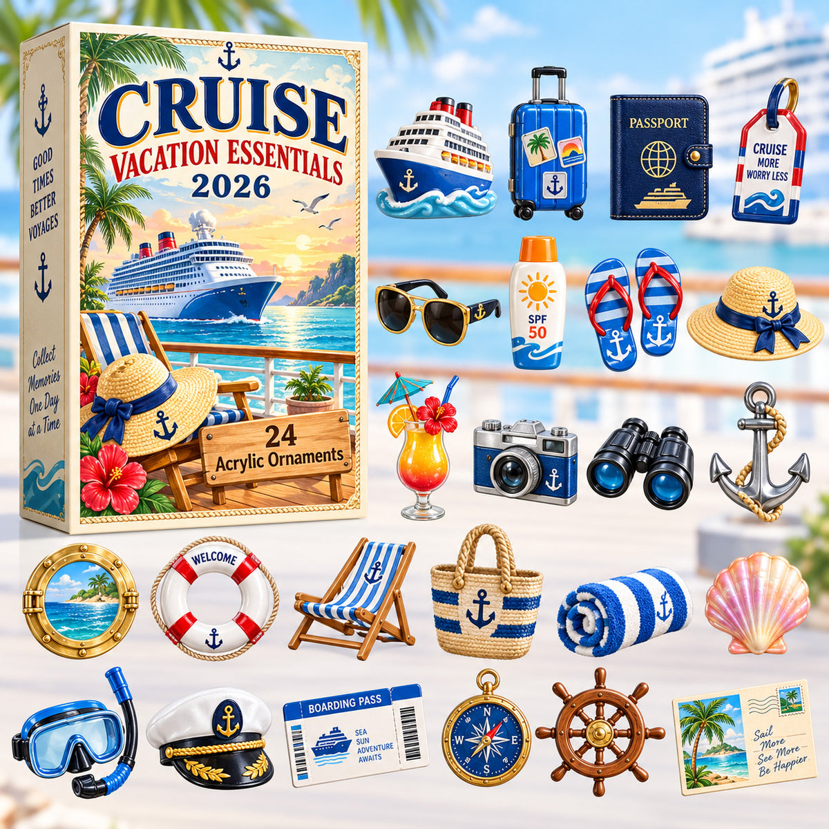 CHRISTMAS KICKOFF 40% OFF - Cruise Vacation Essentials Advent Calendar 2026 - 24-Day Festive Countdown, Acrylic Charms Blind Box - Gift For Cruise Lovers AC0HT611