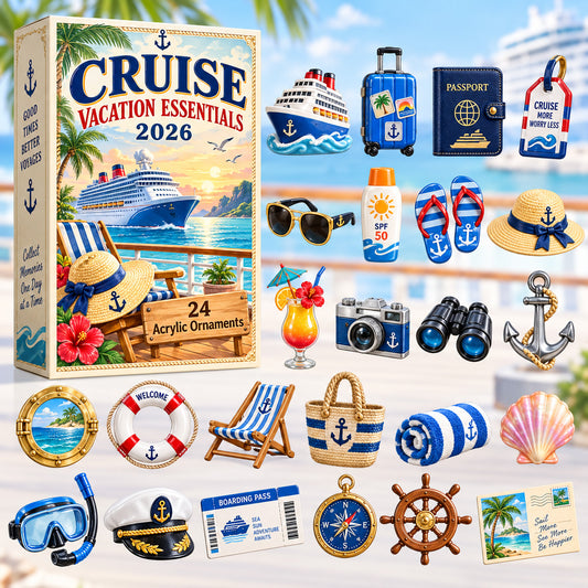 CHRISTMAS KICKOFF 40% OFF - Cruise Vacation Essentials Advent Calendar 2026 - 24-Day Festive Countdown, Acrylic Charms Blind Box - Gift For Cruise Lovers AC0HT611