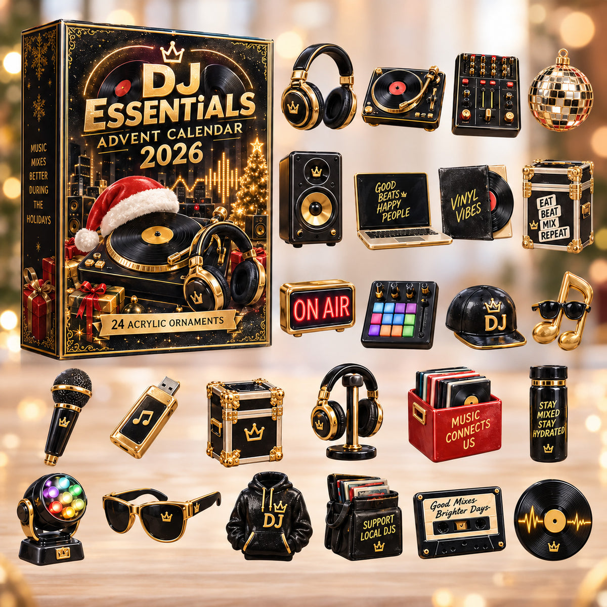CHRISTMAS KICKOFF 40% OFF - DJ Essentials Advent Calendar 2026 - 24-Day Festive Countdown, Acrylic Charms Blind Box - Gift For DJs AC0HT616