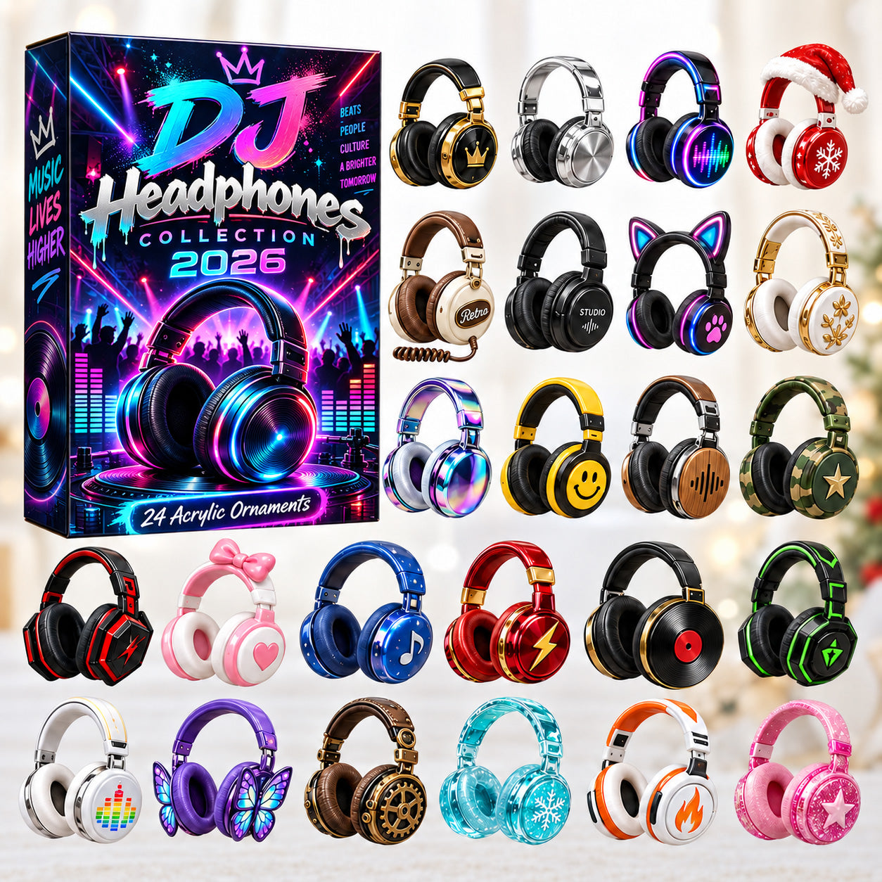 CHRISTMAS KICKOFF 40% OFF - DJ Headphones Advent Calendar 2026 - 24-Day Festive Countdown, Acrylic Charms Blind Box - Gift For DJs AC0HT618