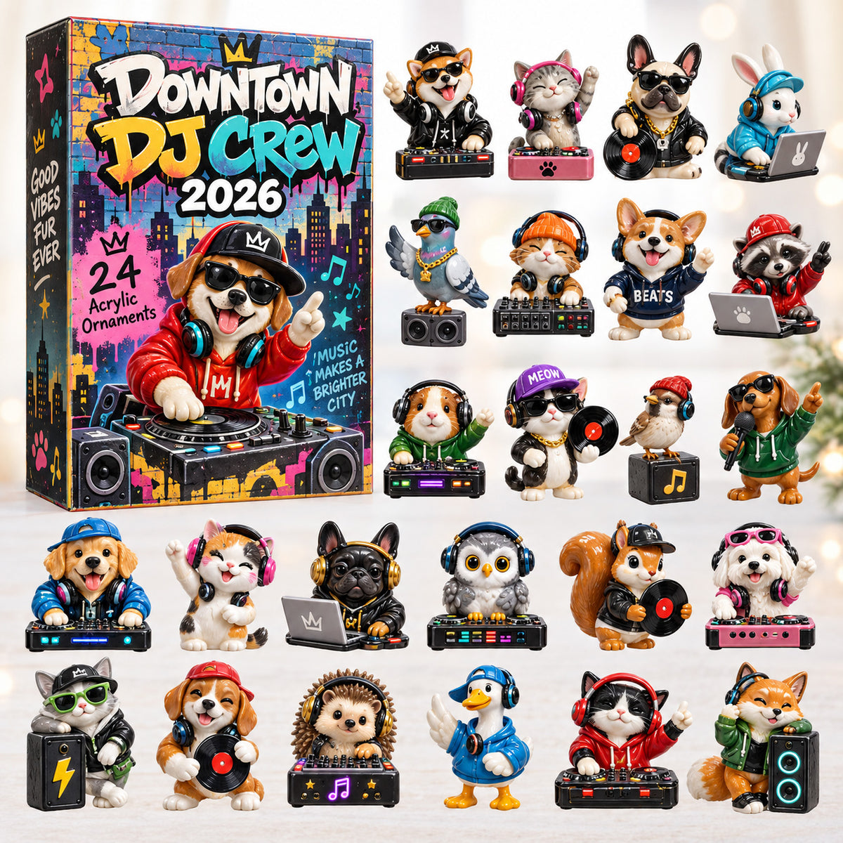 CHRISTMAS KICKOFF 40% OFF - Downtown DJ Crew Advent Calendar 2026 - 24-Day Festive Countdown, Acrylic Charms Blind Box - Gift For DJs AC0HT619