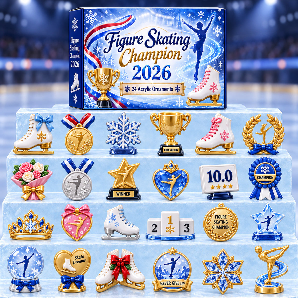 CHRISTMAS KICKOFF 40% OFF - Figure Skating Champion Advent Calendar 2026 - 24-Day Festive Countdown, Acrylic Charms Blind Box - Gift For Figure Skating Lovers AC0HT632