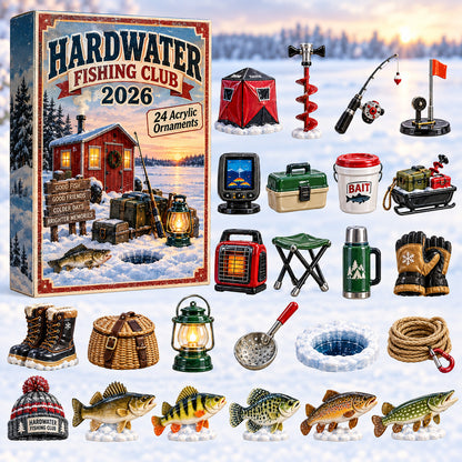 CHRISTMAS KICKOFF 40% OFF - Hardwater Fishing Club Advent Calendar 2026 - 24-Day Festive Countdown, Acrylic Charms Blind Box - Gift For Fishing Lovers AC0HT621