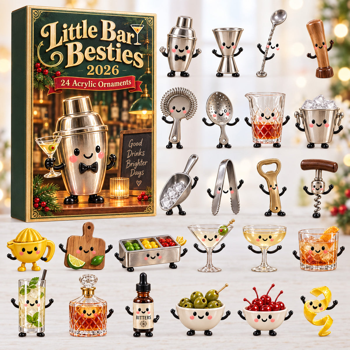 CHRISTMAS KICKOFF 40% OFF - Little Bar Besties Advent Calendar 2026 - 24-Day Festive Countdown, Acrylic Charms Blind Box - Gift For Bartenders AC0HT608