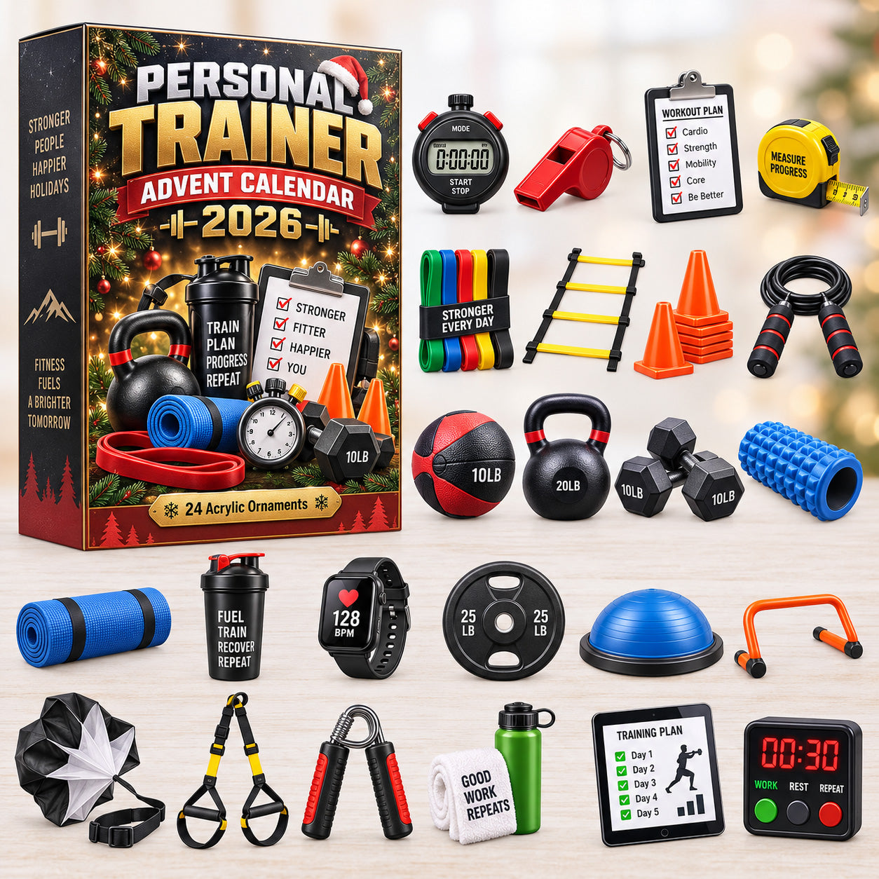 CHRISTMAS KICKOFF 40% OFF - Personal Trainer Advent Calendar 2026 - 24-Day Festive Countdown, Acrylic Charms Blind Box - Gift For Bodybuilders AC0HT597