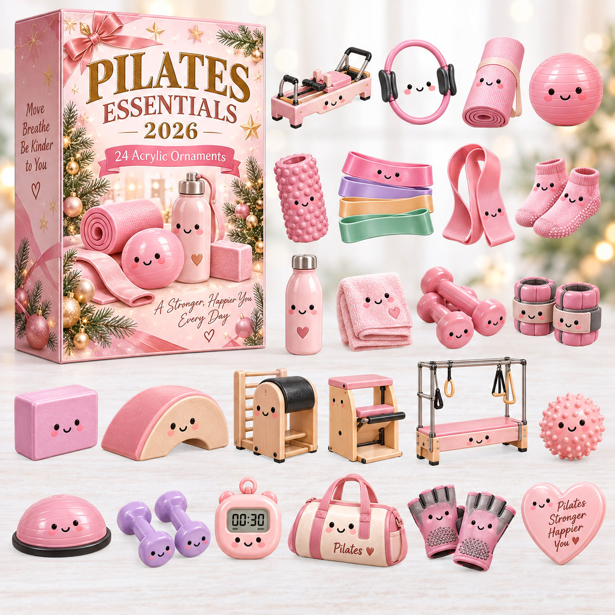 CHRISTMAS KICKOFF 40% OFF - Pilates Essentials Advent Calendar 2026 - 24-Day Festive Countdown, Acrylic Charms Blind Box - Gift For Pilates Lovers AC0HT598