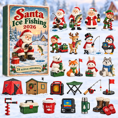 CHRISTMAS KICKOFF 40% OFF - Santa Ice Fishing Advent Calendar 2026 - 24-Day Festive Countdown, Acrylic Charms Blind Box - Gift For Fishing Lovers AC0HT623