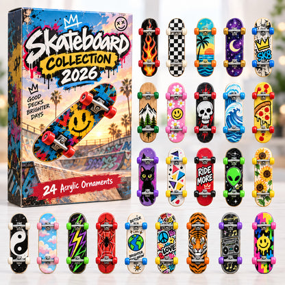 CHRISTMAS KICKOFF 40% OFF - Skateboard Collection Advent Calendar 2026 - 24-Day Festive Countdown, Acrylic Charms Blind Box - Gift For Skateboarders AC0HT624