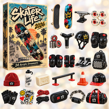 CHRISTMAS KICKOFF 40% OFF - Skater Life Advent Calendar 2026 - 24-Day Festive Countdown, Acrylic Charms Blind Box - Gift For Skateboarders AC0HT625