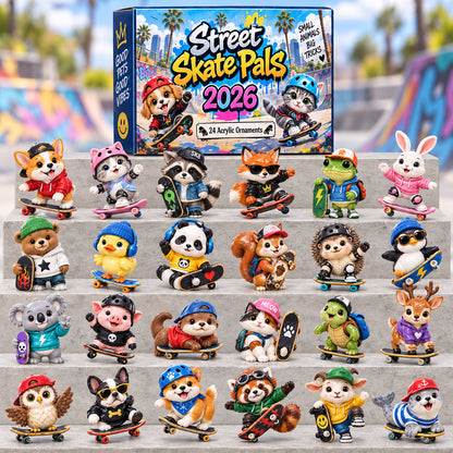 CHRISTMAS KICKOFF 40% OFF - Street Skate Pals Advent Calendar 2026 - 24-Day Festive Countdown, Acrylic Charms Blind Box - Gift For Skateboarders AC0HT628