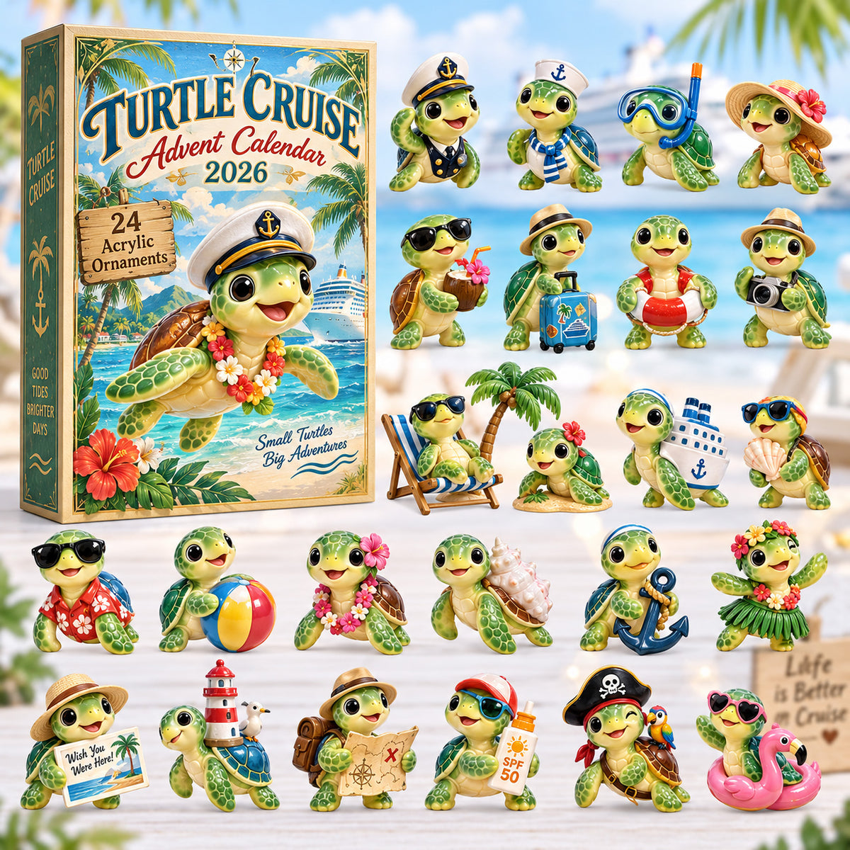 CHRISTMAS KICKOFF 40% OFF - Turtle Cruise Advent Calendar 2026 - 24-Day Festive Countdown, Acrylic Charms Blind Box - Gift For Cruise Lovers AC0HT615