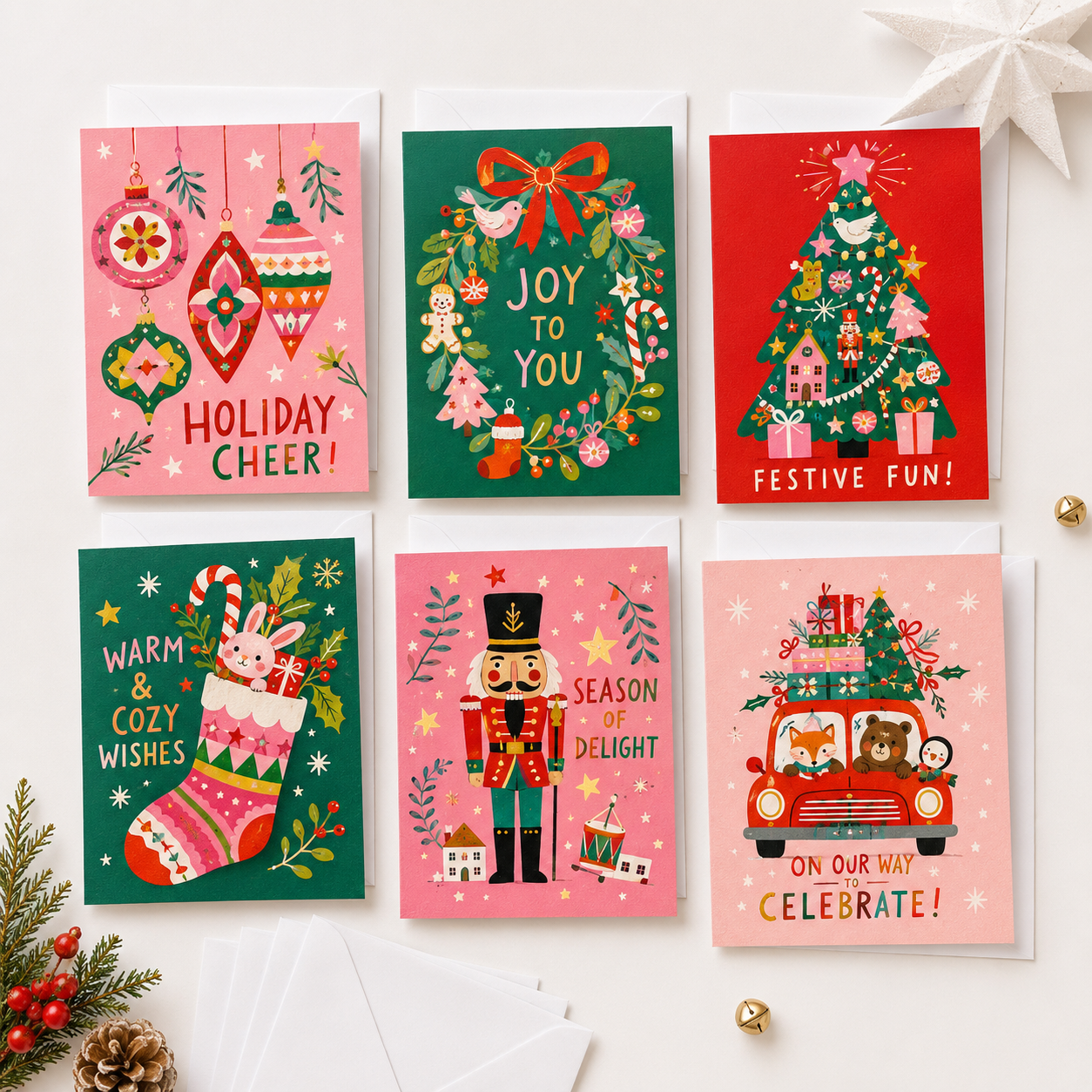 Christmas Cheer Christmas Cards Assortment, Set of 6 - Holiday Greeting Cards GC0TL012