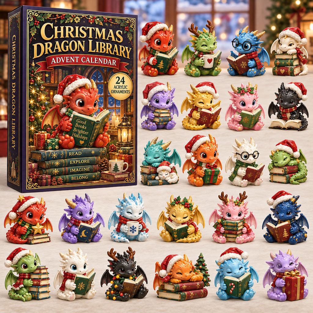 CHRISTMAS KICKOFF 40% OFF - Christmas Dragon Library Advent Calendar 2026 - 24-Day Festive Countdown, Acrylic Charms Blind Box - Gift For Dragon Lovers AC0TM412