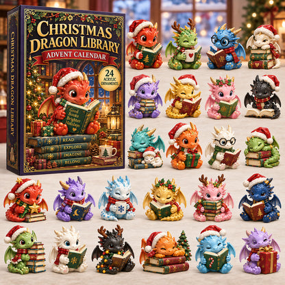CHRISTMAS KICKOFF 40% OFF - Christmas Dragon Library Advent Calendar 2026 - 24-Day Festive Countdown, Acrylic Charms Blind Box - Gift For Dragon Lovers AC0TM412