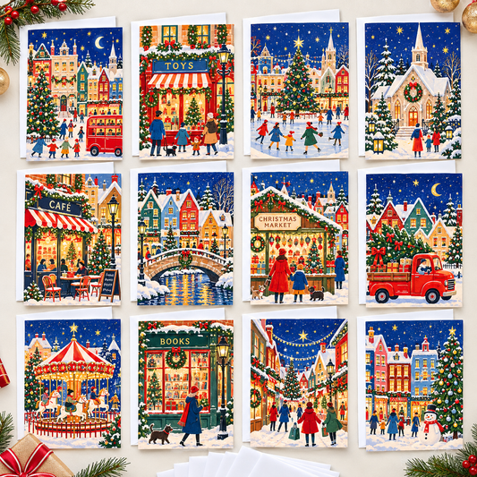 Christmas Town Memories Christmas Cards Assortment, Set of 12 - Holiday Greeting Cards GC0TL018