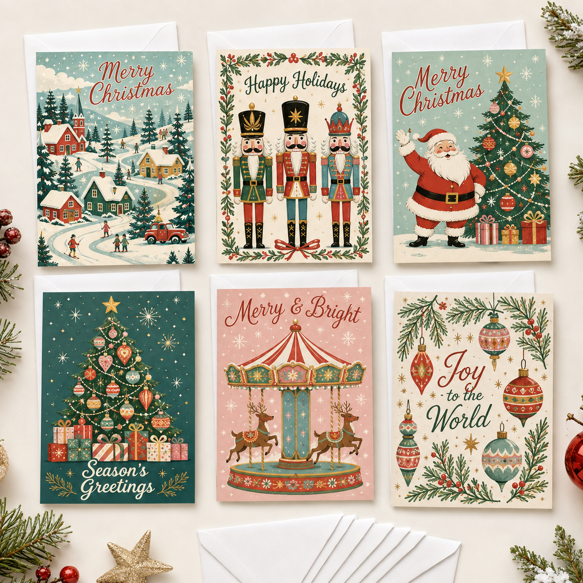 Christmas Wonderland Christmas Cards Assortment, Set of 6 - Holiday Greeting Cards GC0TL006