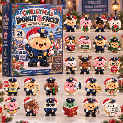 CHRISTMAS KICKOFF 40% OFF - Christmas Donut Officer Advent Calendar 2026 - 24-Day Festive Countdown, Acrylic Charms Blind Box - Gift For Police Lovers AC0TM395