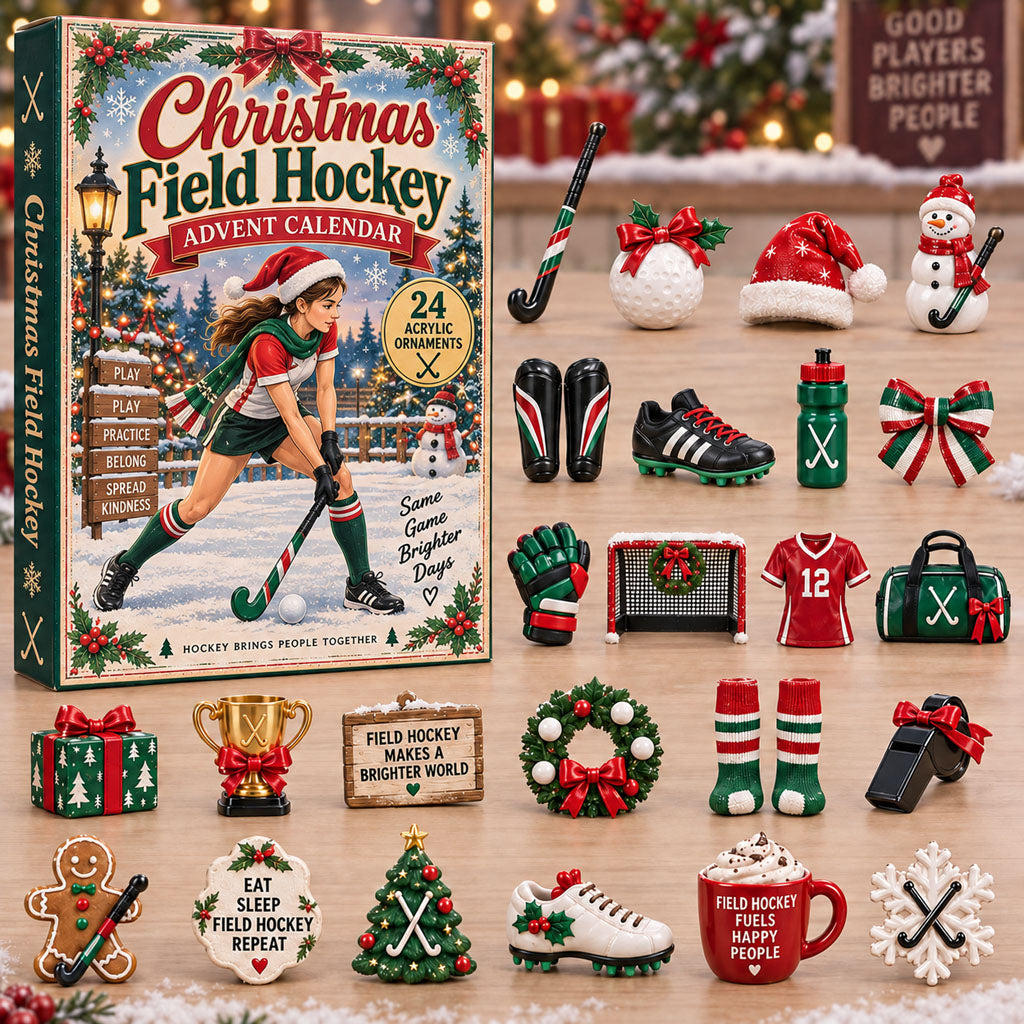 CHRISTMAS KICKOFF 40% OFF - Christmas Field Hockey Advent Calendar 2026 - 24-Day Festive Countdown, Acrylic Charms Blind Box - Gift For Field Hockey Lovers AC0NT381