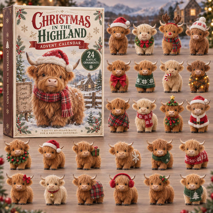 CHRISTMAS KICKOFF 40% OFF - Christmas In The Highland Advent Calendar 2026 - 24-Day Festive Countdown, Acrylic Charms Blind Box - Gift For Highland Cow Lovers AC0TM370