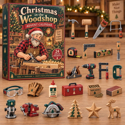 CHRISTMAS KICKOFF 40% OFF - Christmas In The Woodshop Advent Calendar 2026 - 24-Day Festive Countdown, Acrylic Charms Blind Box - Gift For Woodworking Lovers AC0NT326
