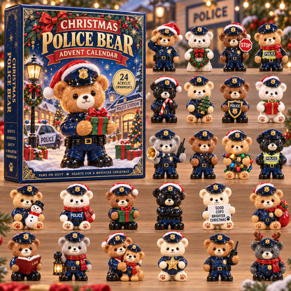 CHRISTMAS KICKOFF 40% OFF - Christmas Police Bear Advent Calendar 2026 - 24-Day Festive Countdown, Acrylic Charms Blind Box - Gift For Police Lovers AC0TM399