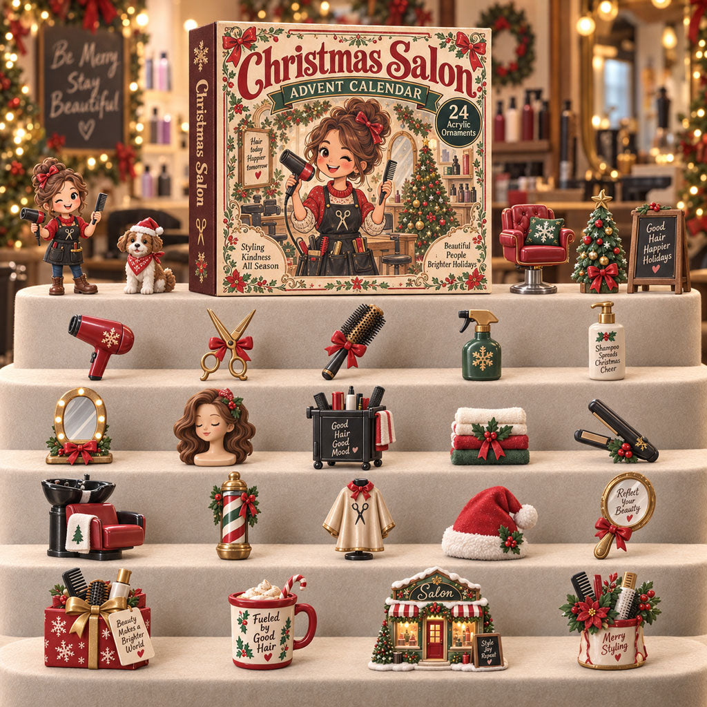 CHRISTMAS KICKOFF 40% OFF - Christmas Salon Advent Calendar 2026 - 24-Day Festive Countdown, Acrylic Charms Blind Box - Gift For Hairstylist Lovers AC0TH278
