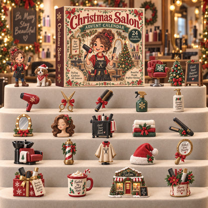 CHRISTMAS KICKOFF 40% OFF - Christmas Salon Advent Calendar 2026 - 24-Day Festive Countdown, Acrylic Charms Blind Box - Gift For Hairstylist Lovers AC0TH278