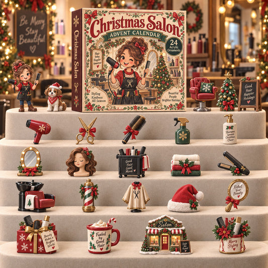 CHRISTMAS KICKOFF 40% OFF - Christmas Salon Advent Calendar 2026 - 24-Day Festive Countdown, Acrylic Charms Blind Box - Gift For Hairstylist Lovers AC0TH278