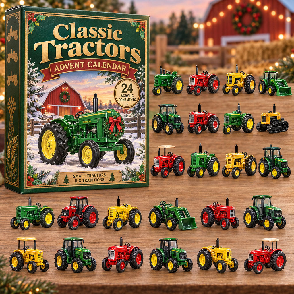 CHRISTMAS KICKOFF 40% OFF - Classic Tractors Advent Calendar 2026 - 24-Day Festive Countdown, Acrylic Charms Blind Box - Gift For Tractor Lovers AC0NT362