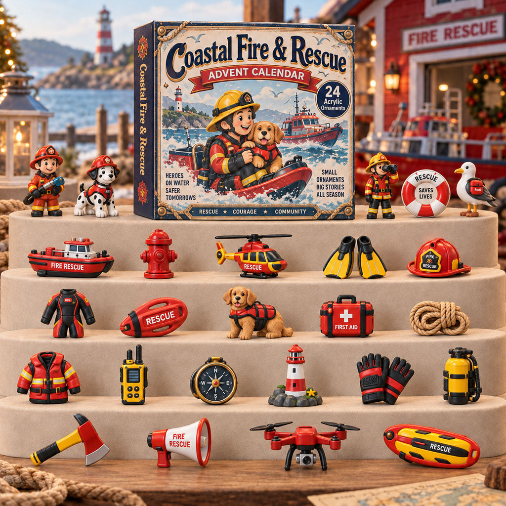CHRISTMAS KICKOFF 40% OFF - Coastal Fire Rescue Advent Calendar 2026 - 24-Day Festive Countdown, Acrylic Charms Blind Box - Gift For Firefighter Lovers AC0TH276
