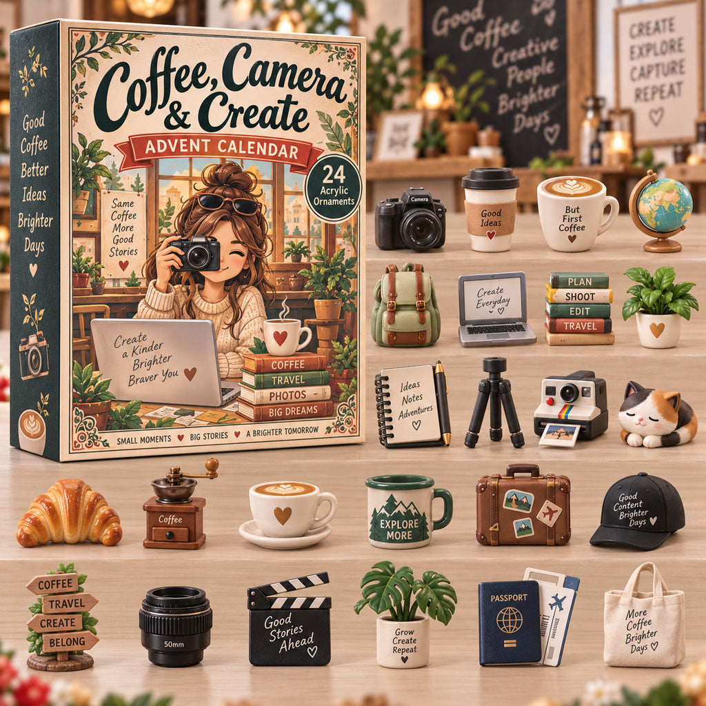 CHRISTMAS KICKOFF 40% OFF - Coffee Camera Create Advent Calendar 2026 - 24-Day Festive Countdown, Acrylic Charms Blind Box - Gift For Creative Lovers AC0TH345