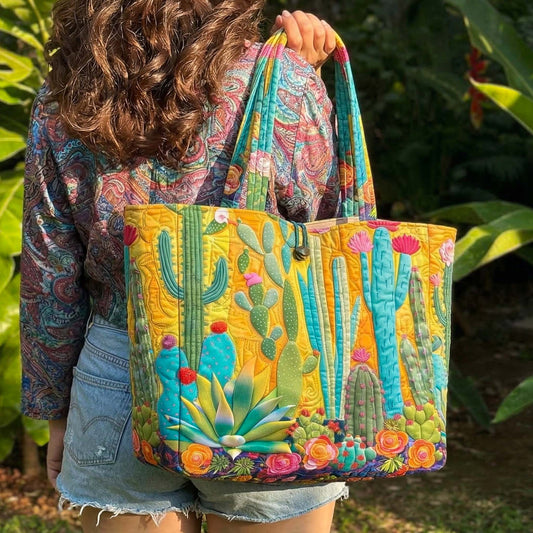 Colorful Cactus Quilted Classic Tote Bag SN0NT040