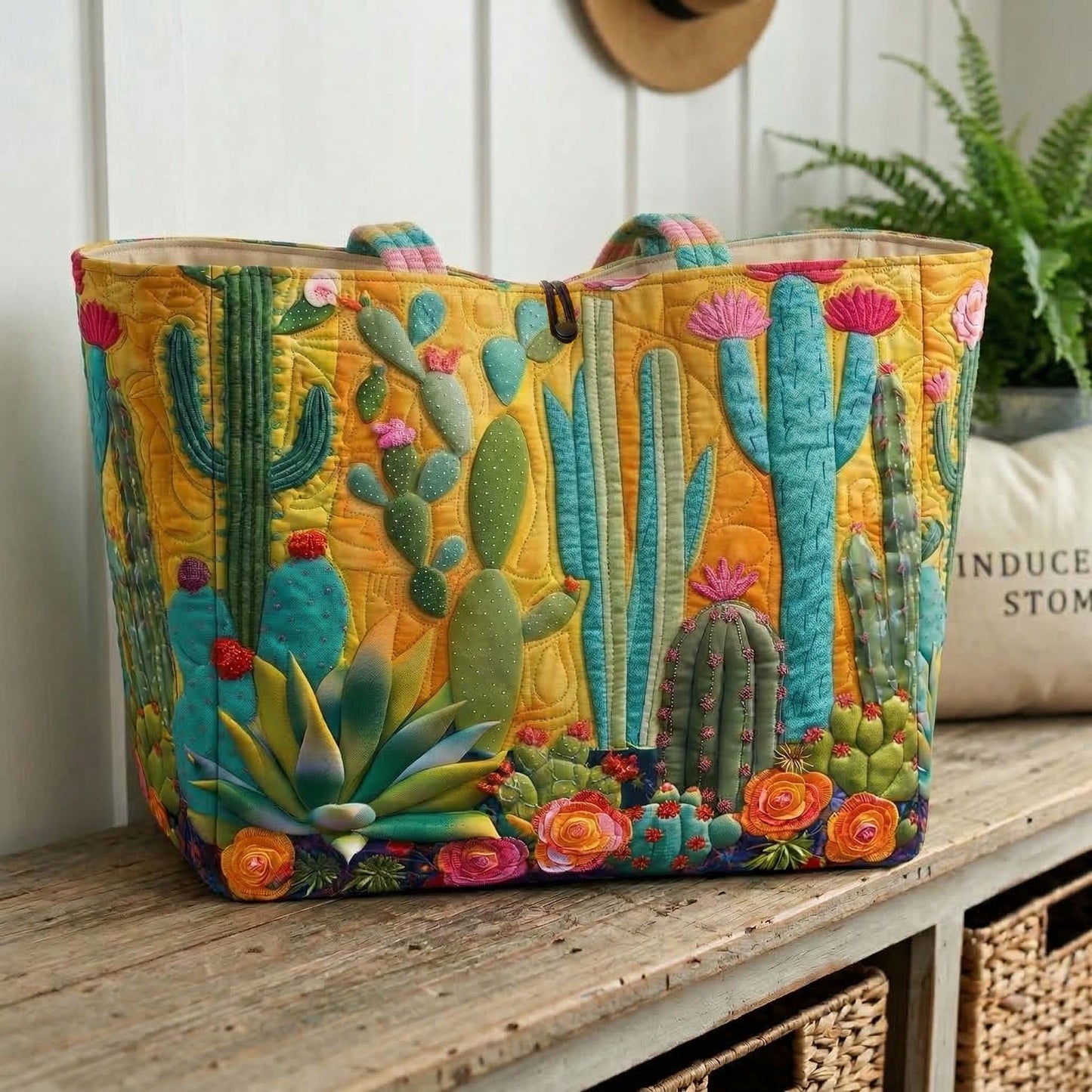 Colorful Cactus Quilted Classic Tote Bag SN0NT040