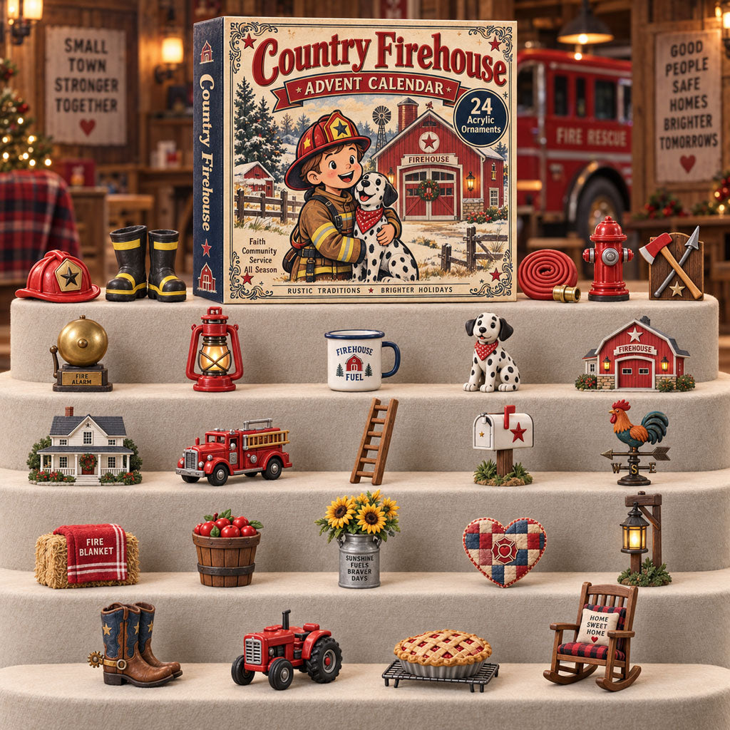 CHRISTMAS KICKOFF 40% OFF - Country Firehouse Advent Calendar 2026 - 24-Day Festive Countdown, Acrylic Charms Blind Box - Gift For Firefighter Lovers AC0TH273
