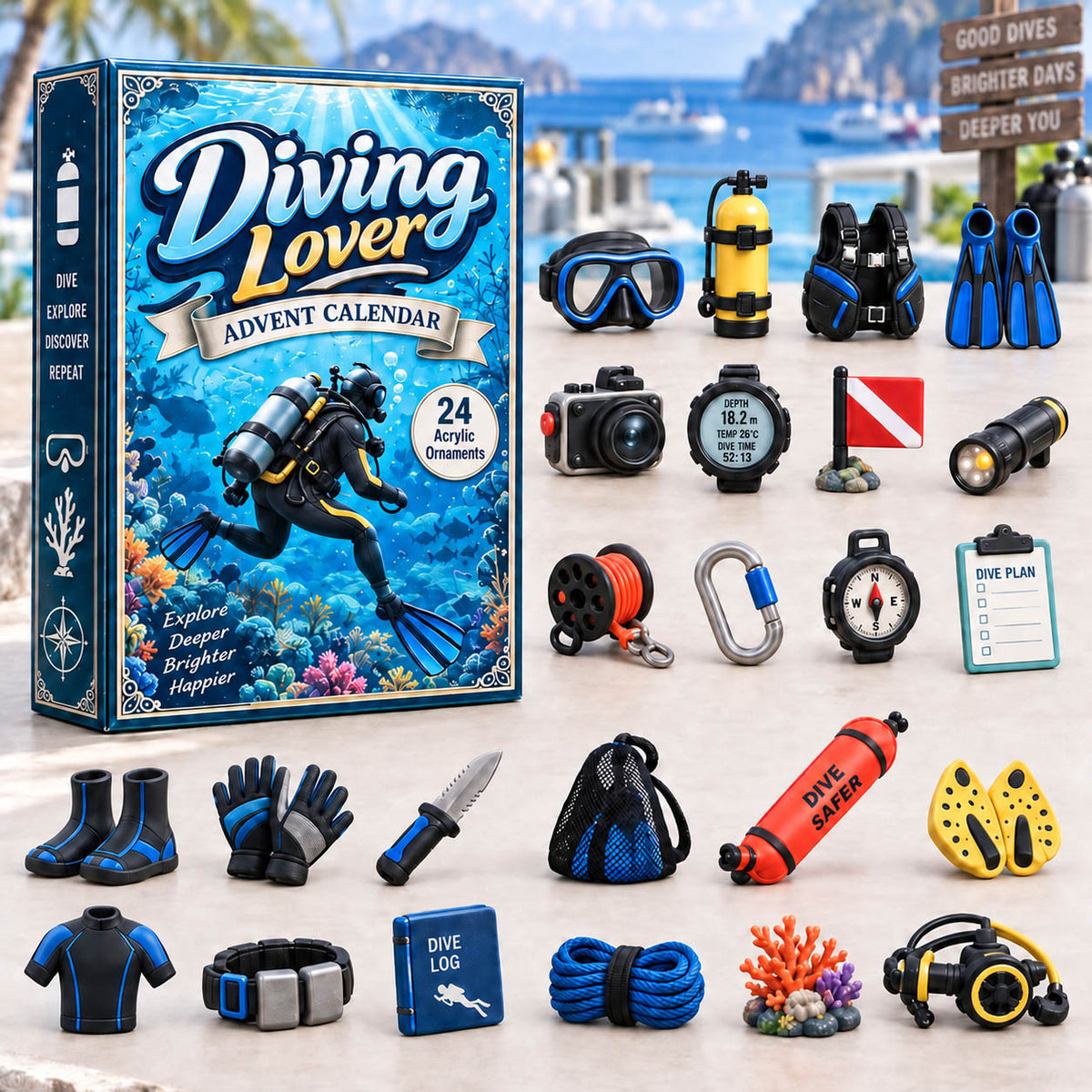 CHRISTMAS KICKOFF 40% OFF - Diving Lover Advent Calendar 2026 - 24-Day Festive Countdown, Acrylic Charms Blind Box - Gift For Sport Lovers AC0HA283