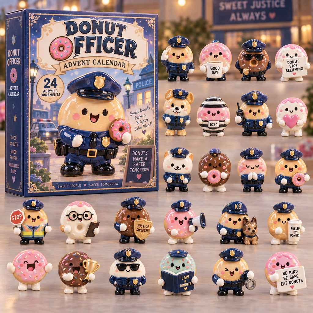CHRISTMAS KICKOFF 40% OFF - Donut Officer Advent Calendar 2026 - 24-Day Festive Countdown, Acrylic Charms Blind Box - Gift For Police Lovers AC0TM394