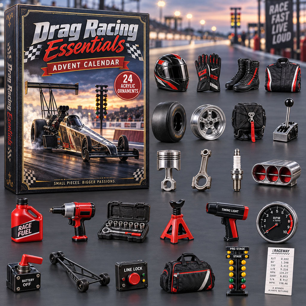 CHRISTMAS KICKOFF 40% OFF - Drag Racing Essentials Advent Calendar 2026 - 24-Day Festive Countdown, Acrylic Charms Blind Box - Gift For Drag Racing Lovers AC0NT388