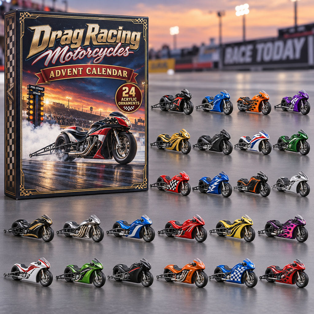 CHRISTMAS KICKOFF 40% OFF - Drag Racing Motorcycles Advent Calendar 2026 - 24-Day Festive Countdown, Acrylic Charms Blind Box - Gift For Drag Racing Lovers AC0NT390