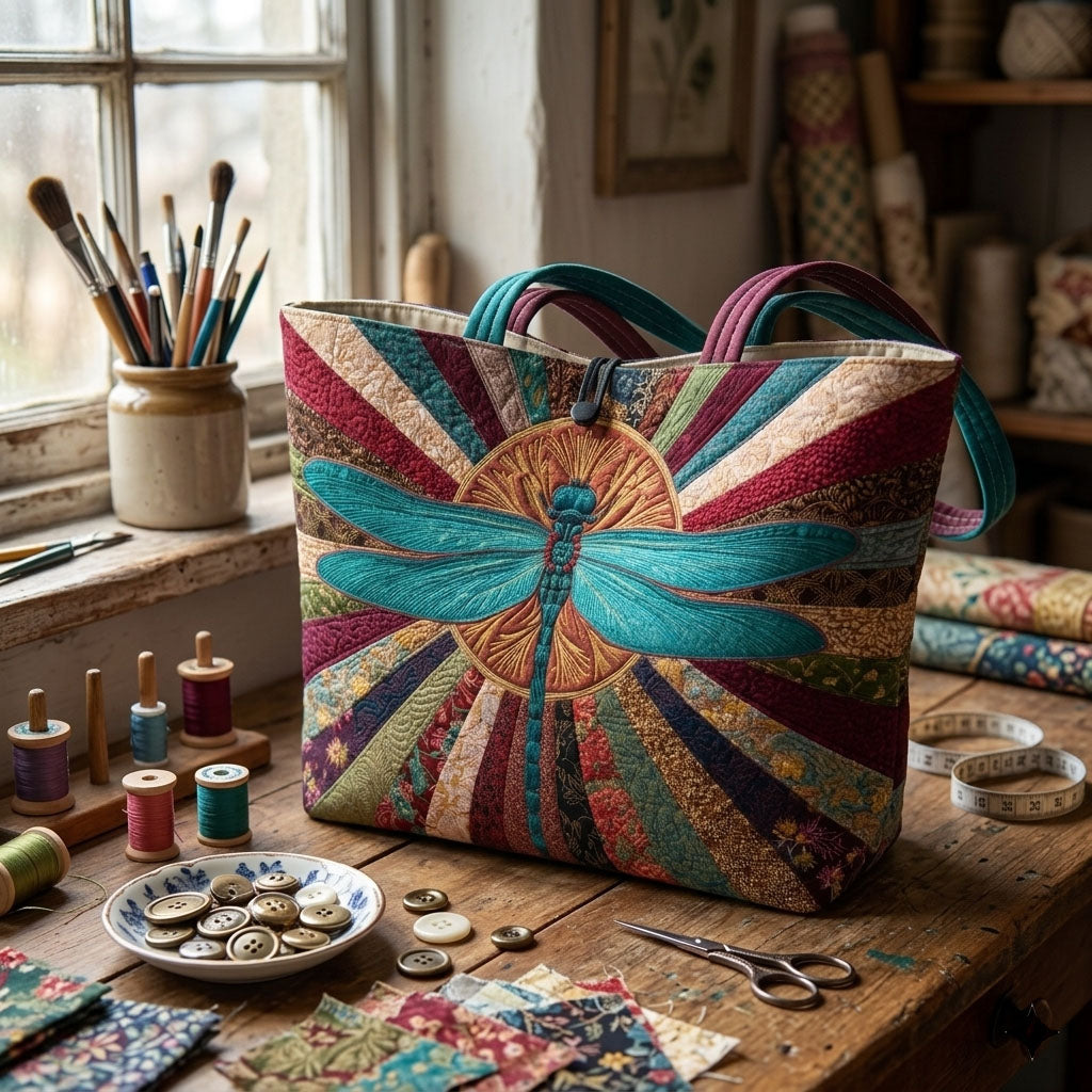 Dragonfly Bloom Quilted Classic Tote Bag SN0DK039