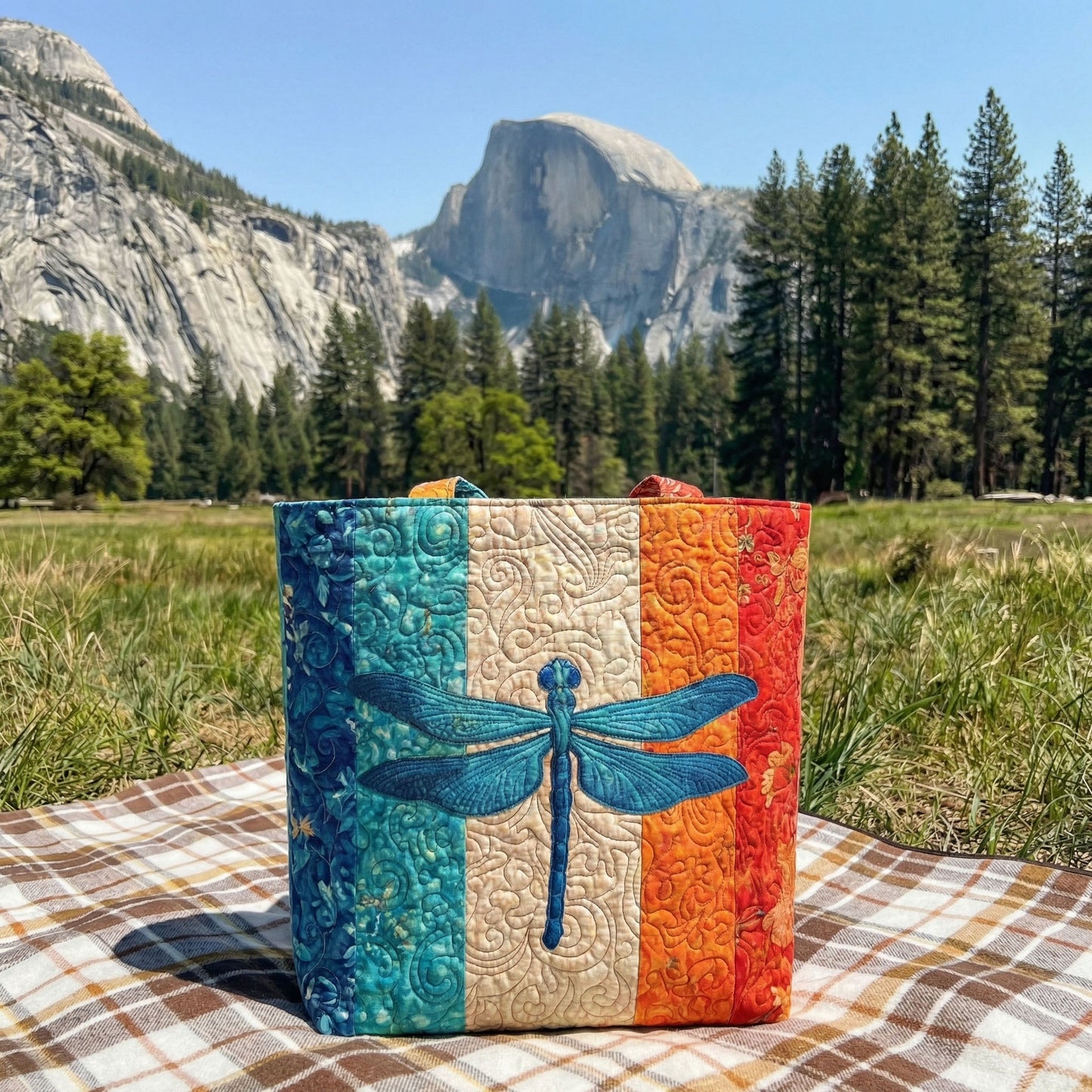 Dragonfly Quilted Zipper Tote Bag SN0DK006
