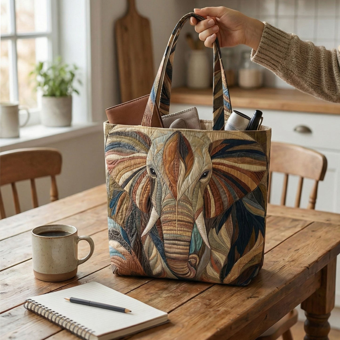 Elephant Quilted Zipper Tote Bag SN0DK011